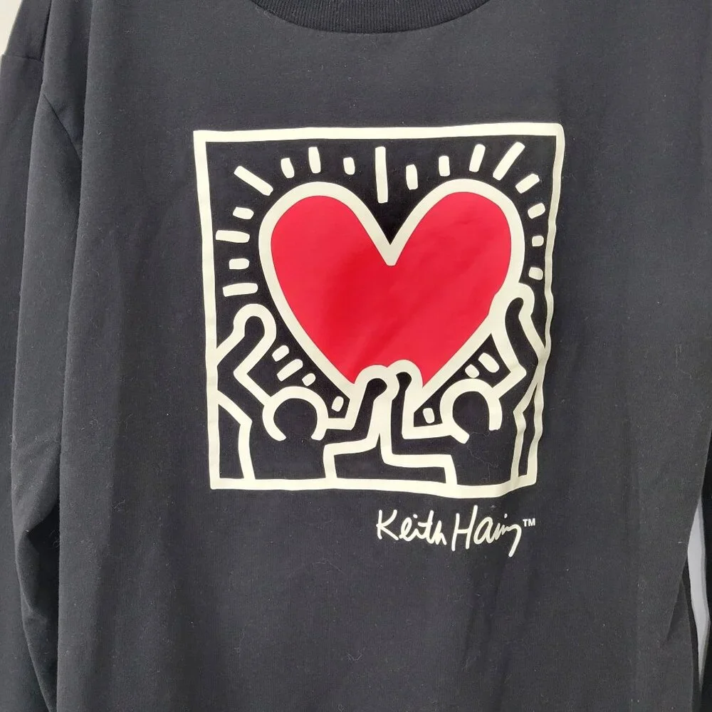 Keith Haring Black Long Sleeve Crewneck Sweatshirt With Red Heart Graphic L - Picture 3 of 6